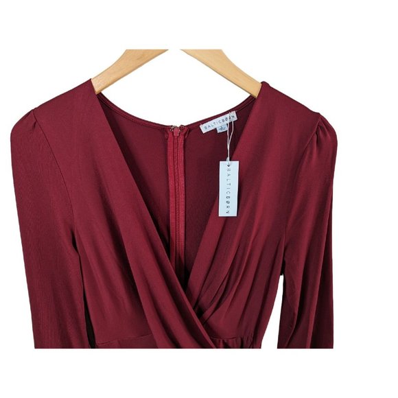 Baltic Born Maxi Dress Size Large Wine Red Boho Faux Wrap Long Sleeve V Neck A8 - Picture 9 of 13